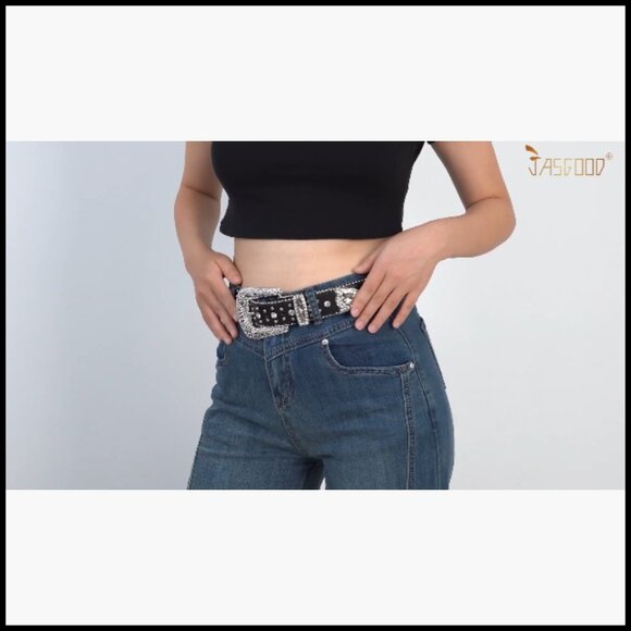 PU Leather Rhinestone Studded Western Belt for Women and Men main image 5
